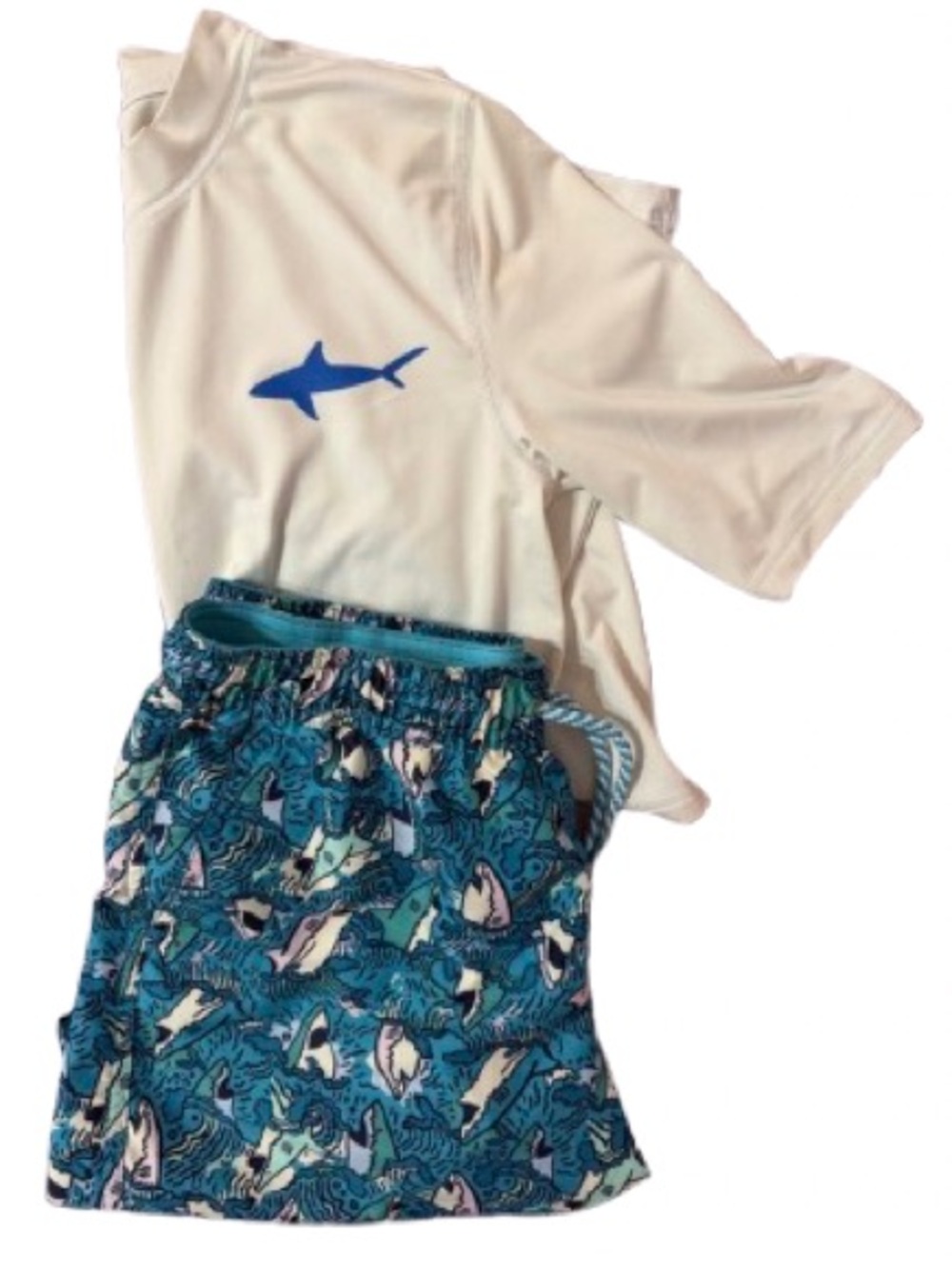 Cat &Jack 2-piece Shark Rashguard with Shark Swim Trunks Set Size XL(12/14) EUC